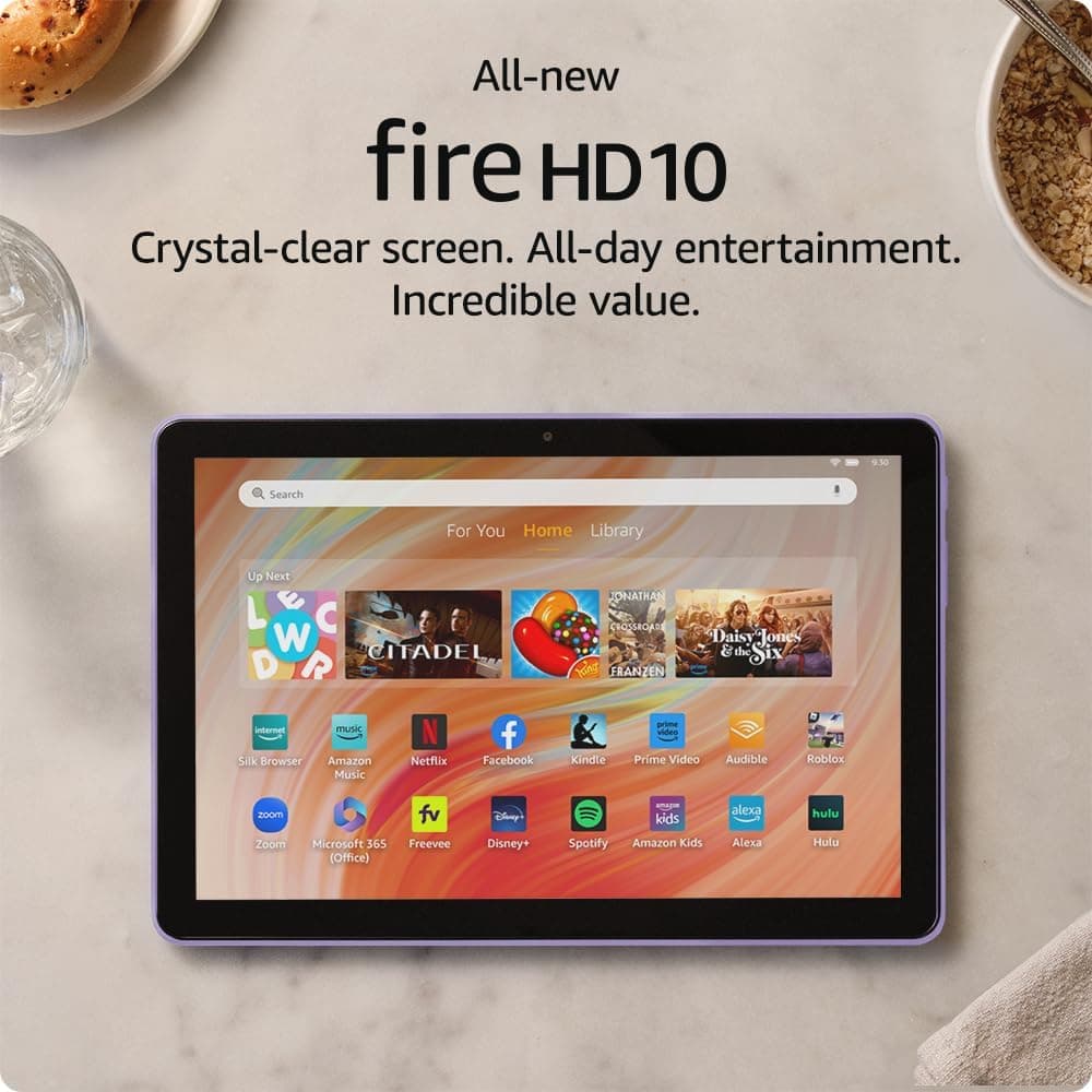 Amazon Fire HD 10 tablet showing its home screen